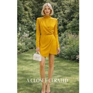 Dundas Silk Mini Dress Small Yellow